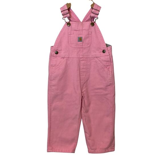 Carhartt Other - Carhartt Toddler Girls Pink Lemonade Plaid Flannel Lined Canvas Bib Overalls